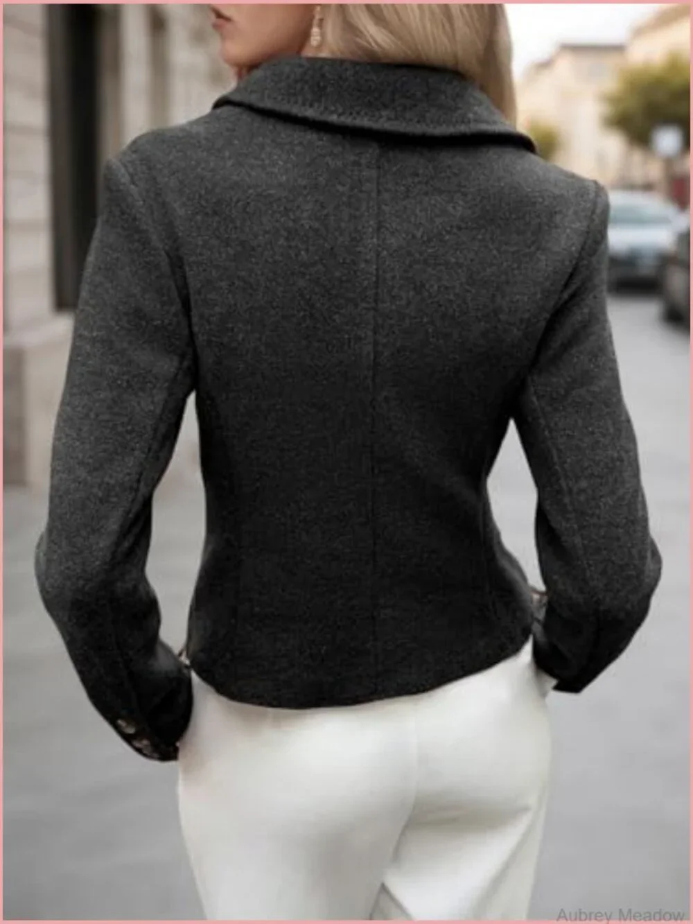 Cropped Tweed Blazer Jacket - Notch Lapel Business Casual